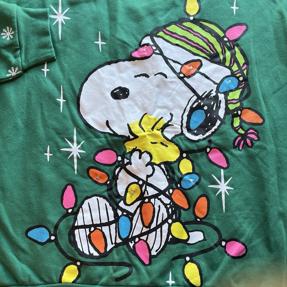 Peanuts Snoopy‎ Woodstock Christmas Holiday Sweatshirt Green *Read* Youth XL